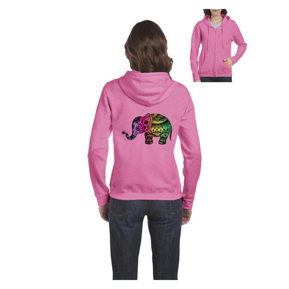 Womens Elephant Full-Zip Hooded Sweatshirt