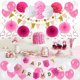 thumbnail image 4 of RV Decoraciones de cumpleaños, pancarta de cumpleaños, decoración de fiesta, 43 piezas de pancarta de feliz cumpleaños, pompones, pancarta triangular, guirnaldas, remolinos colgantes y globos - rosa oso de fresa Electrónica, 4 of 5