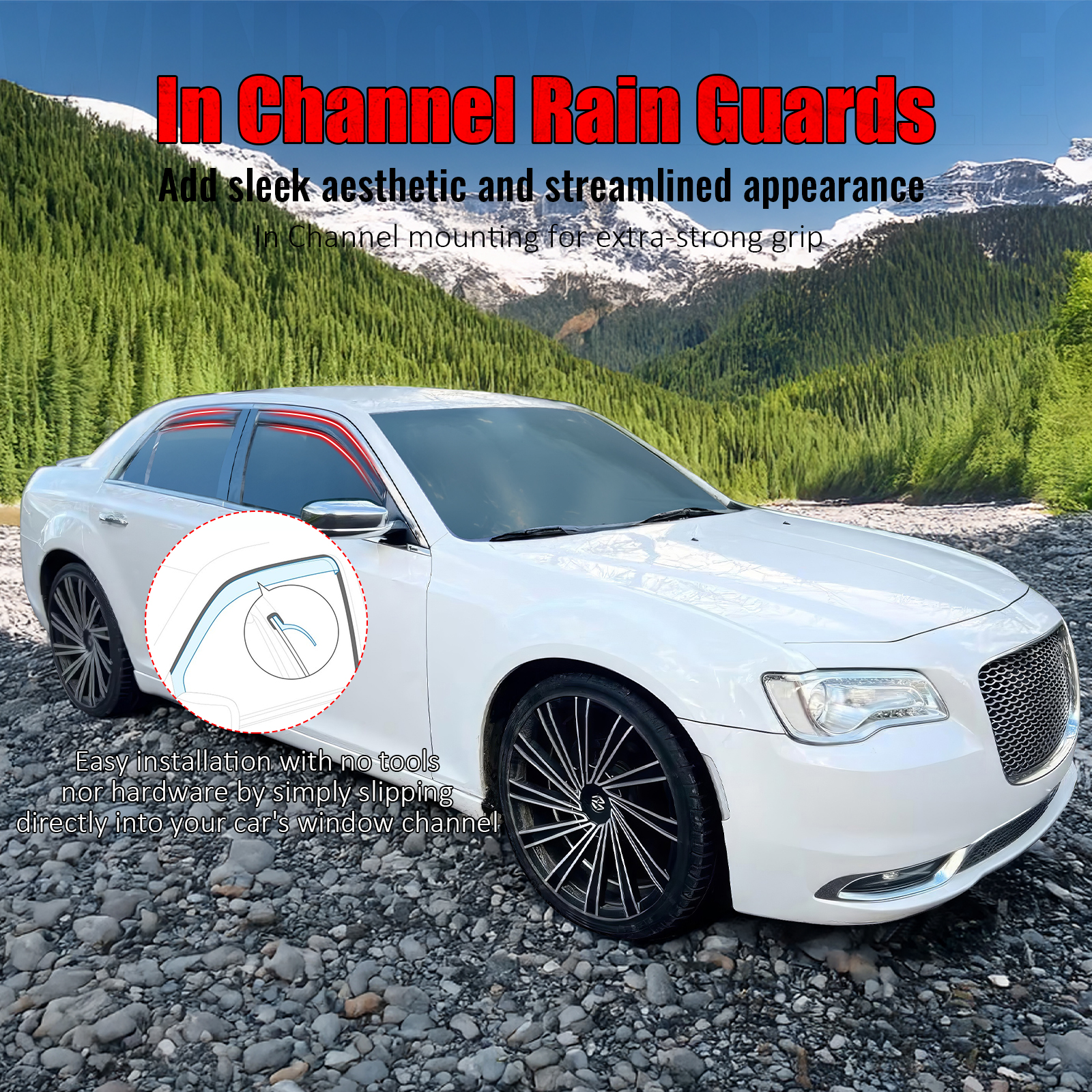 Ikon Motorsports In-Channel Window Visors Fits 2011-2023 Chrysler 300, Slim Style Side Door Rain Vent Guard Deflectors, Acrylic Smoke 4PCS