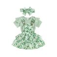 thumbnail image 3 of Qtinghua Newborn Infant Baby Girls Summer Outfits Ruffle Short Sleeve Romper + Floral Suspender Skirt + Headband Clothes Light Green 12-18 Months, 3 of 10