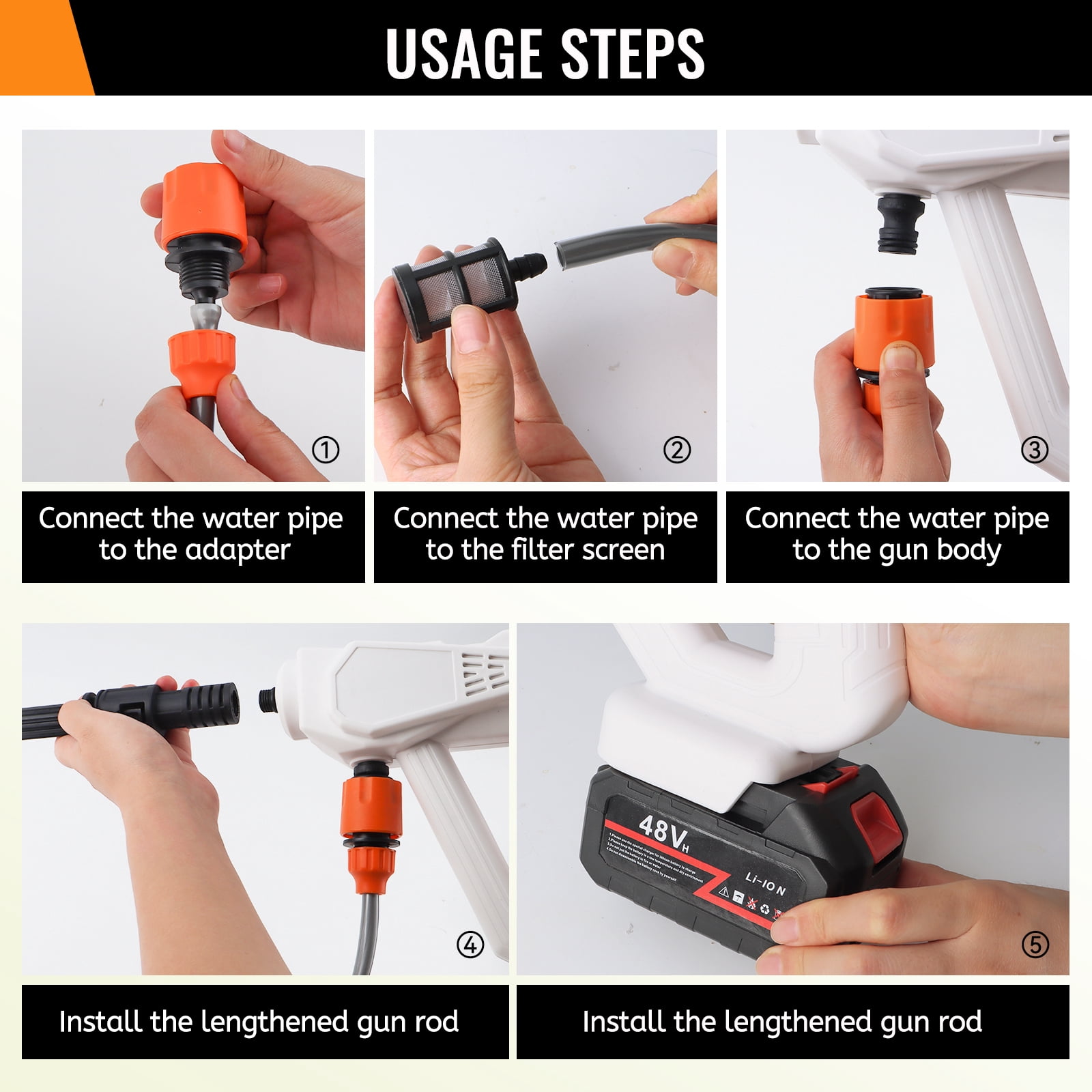 Portable Cordless Pressure Washer, 870 PSI Handheld High-Pressure Water Spray Wash Battery Powered Pressure Washer with 6-in-1 Nozzle for Garden Car Floor Yard Fence Wall Cleaning