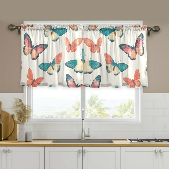 Yayeee Kitchen Curtains Tier Set of 2 Light Filtering 57"x24" Over Sink Window Panels, Colorful Butterflies