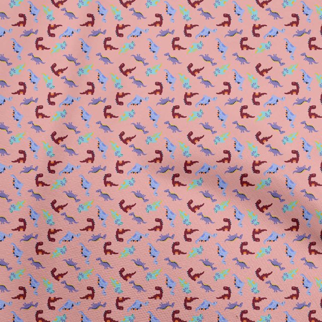 oneOone Rayon Light Pink Fabric Colorful Dinosaur Cartoon Craft Projects Decor Fabric Printed By The Yard 56 Inch Wide