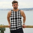 thumbnail image 6 of Gukieu White And Black Plaid Print Men's Quick Dry Fitness Vest, Round Neck Sleeveless Fitness Bodybuilding Top-Large, 6 of 7