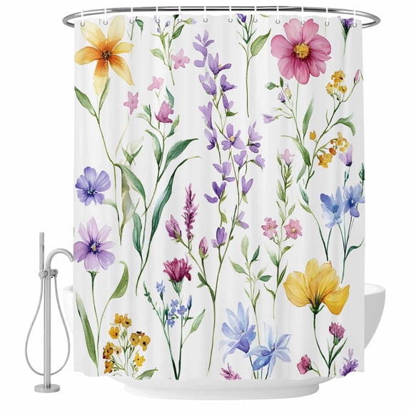 Xipuska Watercolor Floral Shower Curtain - Water Repellent Fabric Shower Curtains Washable, Spring Rustic Botanical Blossom Decorative Polyester Cloth Bathroom Curtains Modern Bath Decor 72"x72"