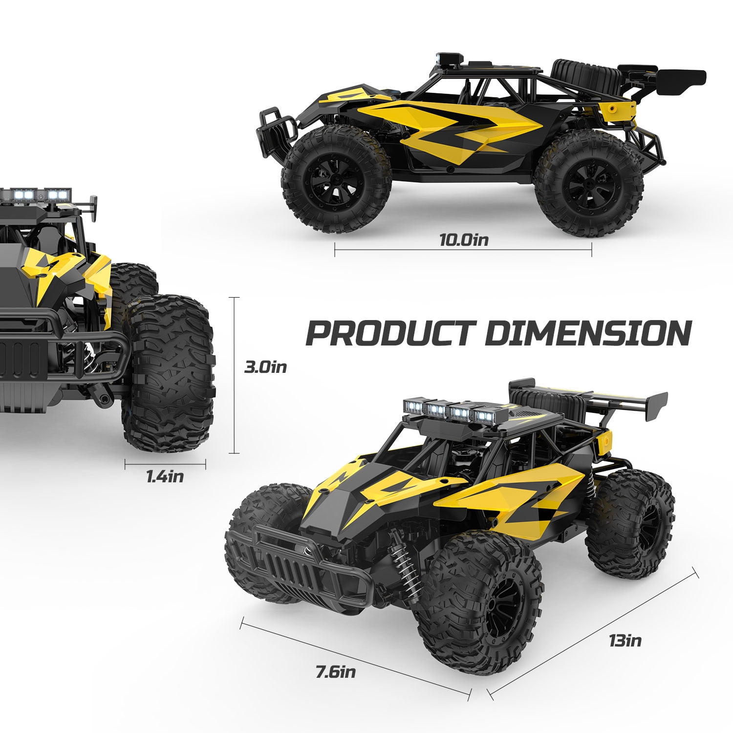 JoyStone RC Cars 1:14 Scale Remote Control Truck, 15+ mph High Speed Monster Truck with LED Headlights, Chassis Lights and 2 Batteries for Boys Kids, Yellow