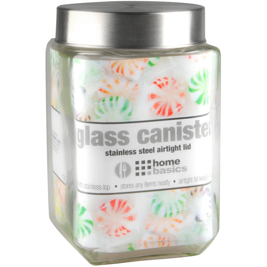 Home Basics Glass Square Canister with Steel Lid