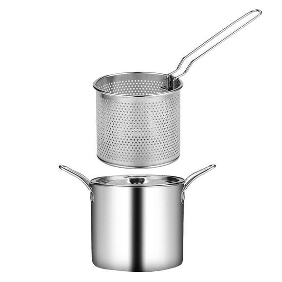 Stainless Steel Deep Fryer Pot Kitchen Frying Pan with Strainer Basket Deep Fryers Frying Pot for Outdoor Camping Dried Fish Chicken Fries