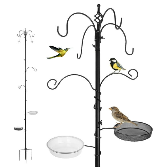 96" Deck Hooks Bird Feeder, Wild Bird Feeding Hanging Kit with 6 Hooks and 2 Feeding Trays,Pole Stand Bird Bath Bird Feeder