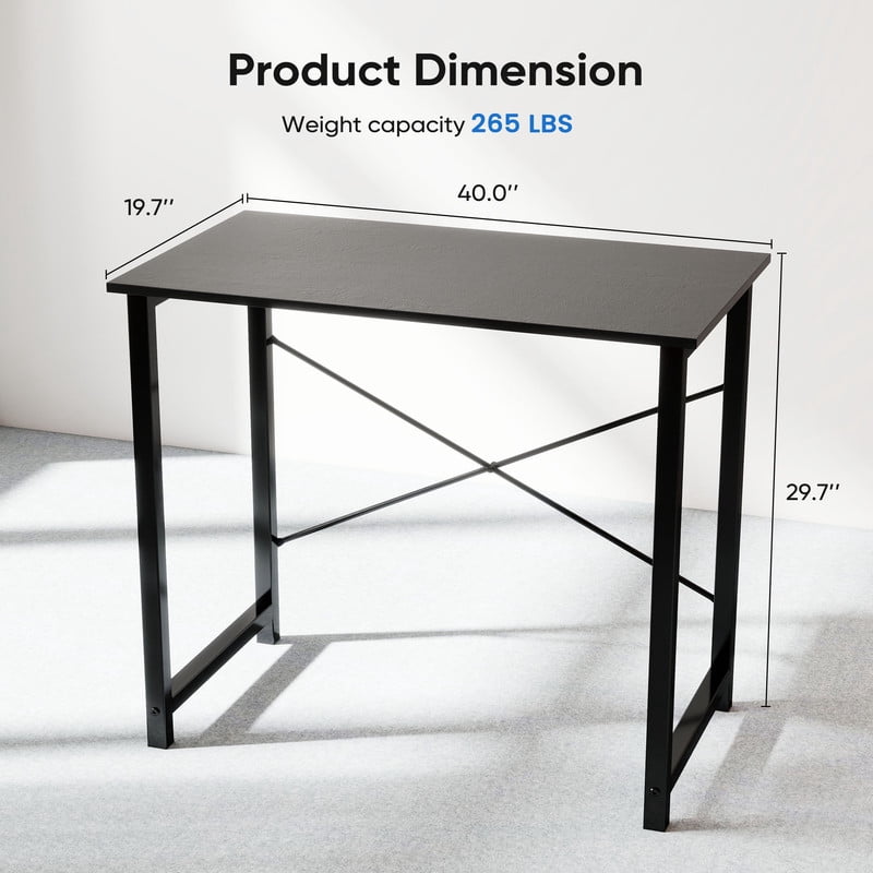 CONCETTA Computer Desk, 40 Inch with Storage Bag and Iron Hooks for Home, Office, Black