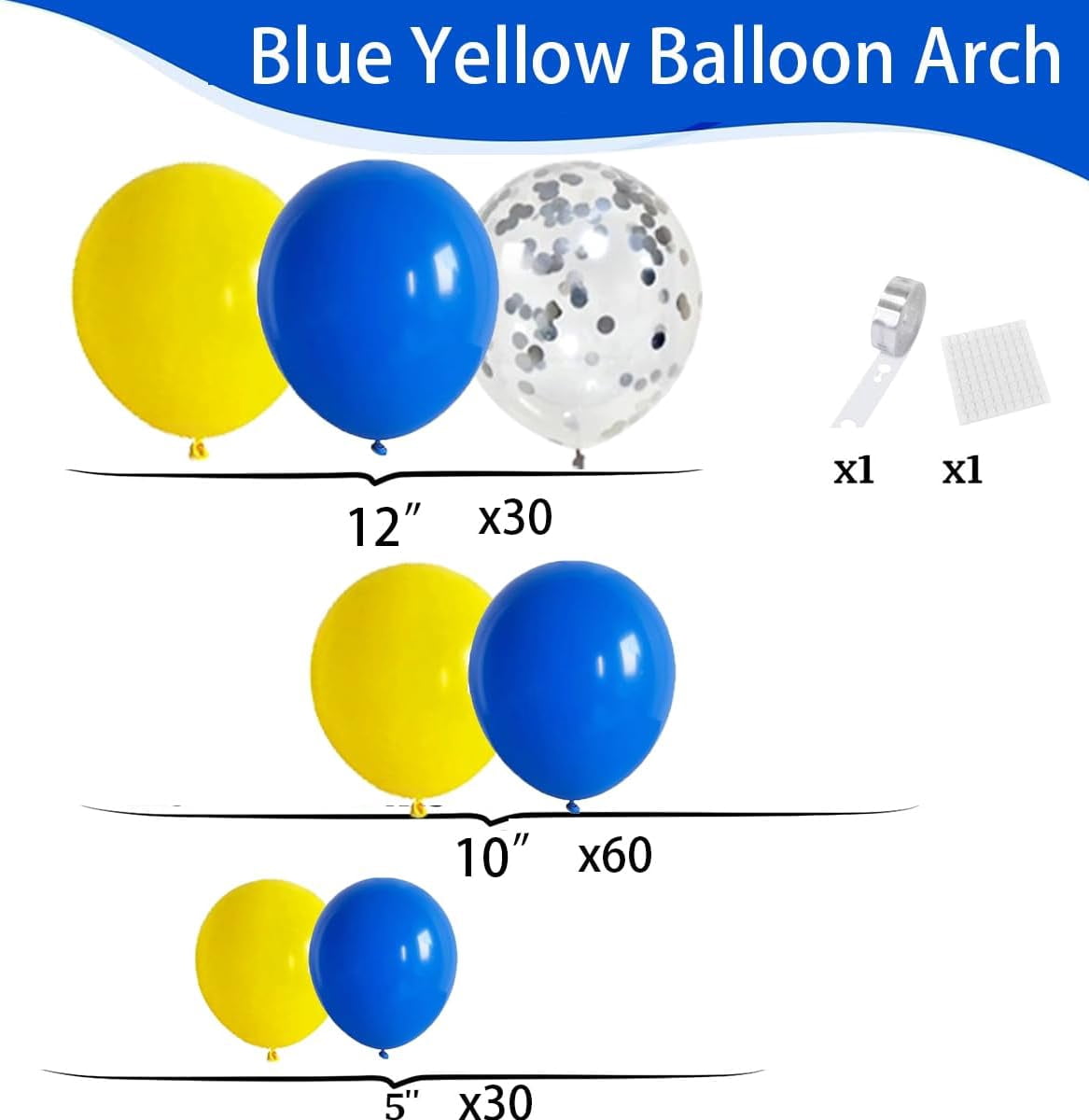 Royal Blue and Yellow Balloons Garland Arch, 122PCS Blue Yellow Balloons Silver Confetti for Wedding Baby Shower Anniversary Birthday Graduation Party Decorations