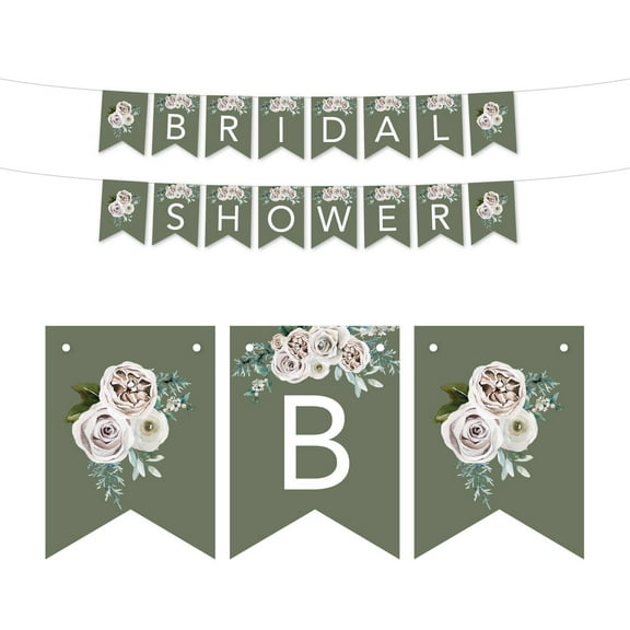 Koyal Wholeslae Sage Green|Cream Floral Blossom Wedding, Hanging Pennant Party Banner with String, Bridal Shower