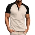 thumbnail image 2 of Mens Waffle Short Sleeve Henley Shirts Color Block Casual Band Collar Raglan T-Shirts Slim Fit 3 Button Pullover Summer Beach Vacation Tops Father's Day Gift, 2 of 9