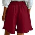 thumbnail image 4 of Admvng Women's Linen Shorts Ruffle Hem Loose Elastic High Waist Casual Beach Vacation Shorts, 4 of 8