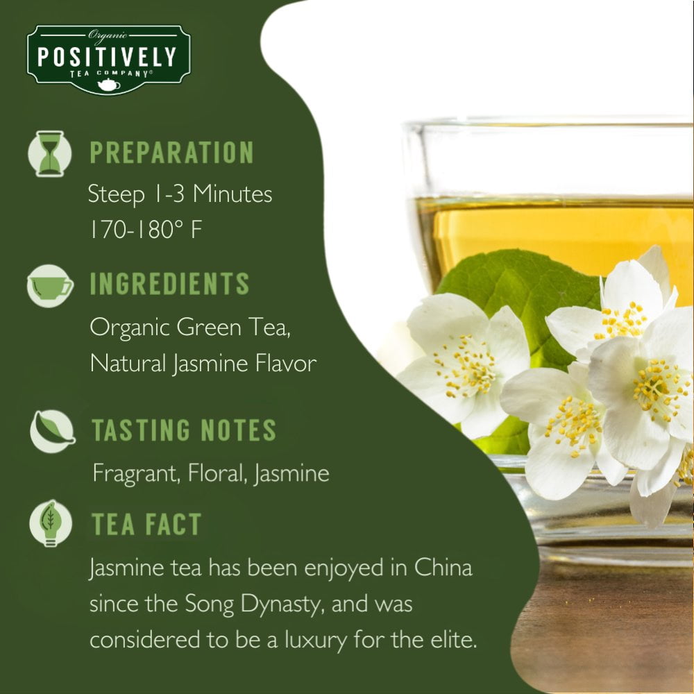 Positively Tea's Organic Jasmine Tea, Green Tea Bags, 120 CT Tea Bags 6 Boxes