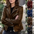 thumbnail image 5 of CENL Women Biker Jacket Slim Ladies Faux PU Leather Zip Fashion Formal Coat Plus Size, 5 of 9