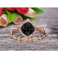 thumbnail image 4 of Imaginative Bridal Set Cushion Cut 2.55 Carat Black Diamond Moissanite Wedding Set Engagement Ring 10k Rose Gold Retro Vintage Floral Marquise Matching Band, 4 of 6