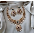 thumbnail image 3 of Peacock Matte Gold Finish Bridal Necklace & Jhumka Earrings Set with AD Ruby Green Kemp Stones - South Indian Antique Jewelry for Weddings, 3 of 4
