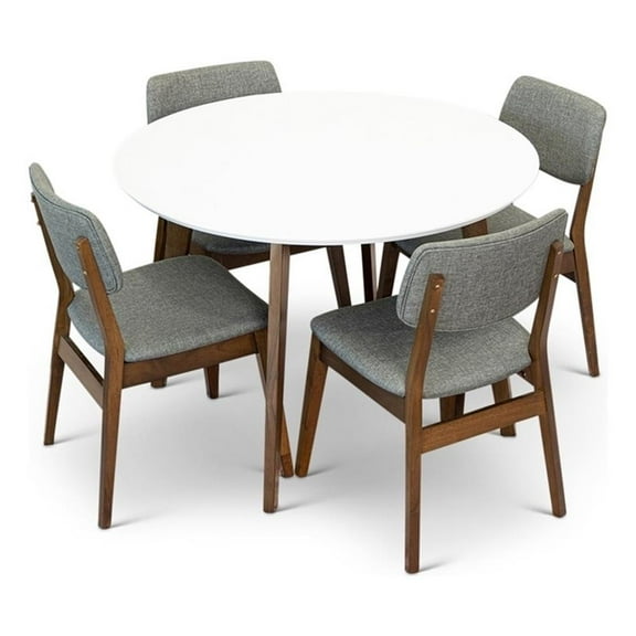 Cambria 5-Piece Mid-Century Dining Room Set w/4 Fabric Dining Chairs in Gray