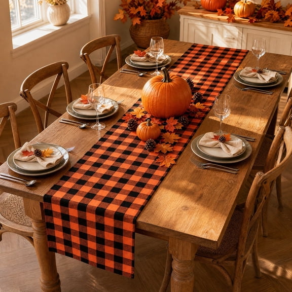 Gqtwoy Autumns Table Runner, Halloween Tablecloth, Orange Table Decoration, Festive Runner for Dining, Versatile Decor for Parties and Home, 71×13in