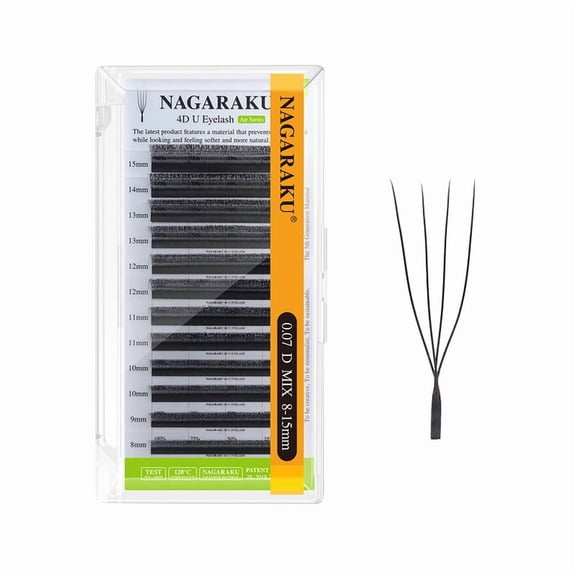 NAGARAKU 4D U Soft Light Natural U Shape Eyelash Extensions Black 0.07C 8mm