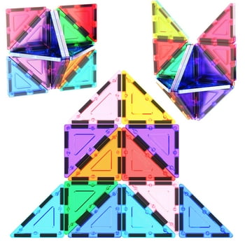 PicassoTiles 12 Pcs Magnetic Building Block Set Right Triangle Magnet Tiles PTE02, Multicolor
