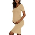 thumbnail image 6 of Pitauce Maternity Short Sleeve Bodycon Dress Pregnancy Crew Neck Side Ruched Dress Summer Casual Dresses for Daily Baby Shower, 6 of 7