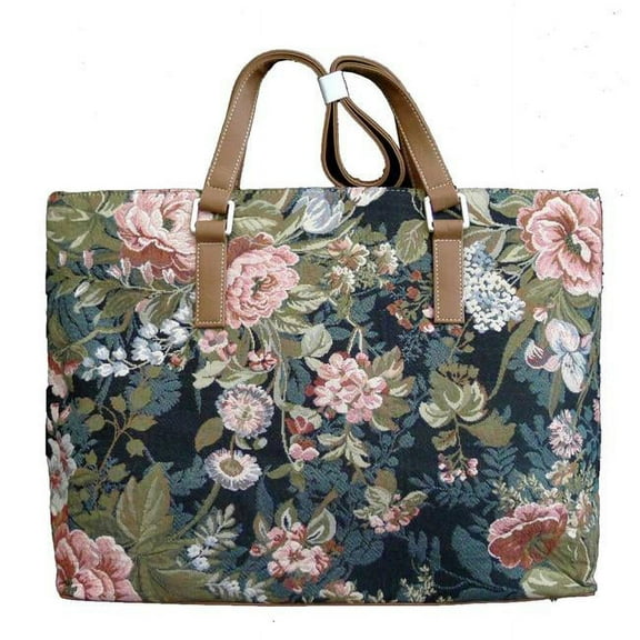 Tapestry Shoulder Purse with Zipper - Blossom