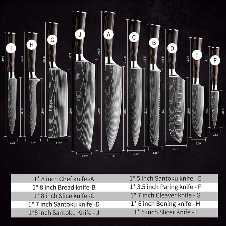 JENZESIR Kitchen Chef Knife Sets, 3.5-8 inch Set Boxed Knives 5Cr15Mov Stainless Steel Ultra Sharp Japanese Knives with Sheaths, 10 Pieces Knife