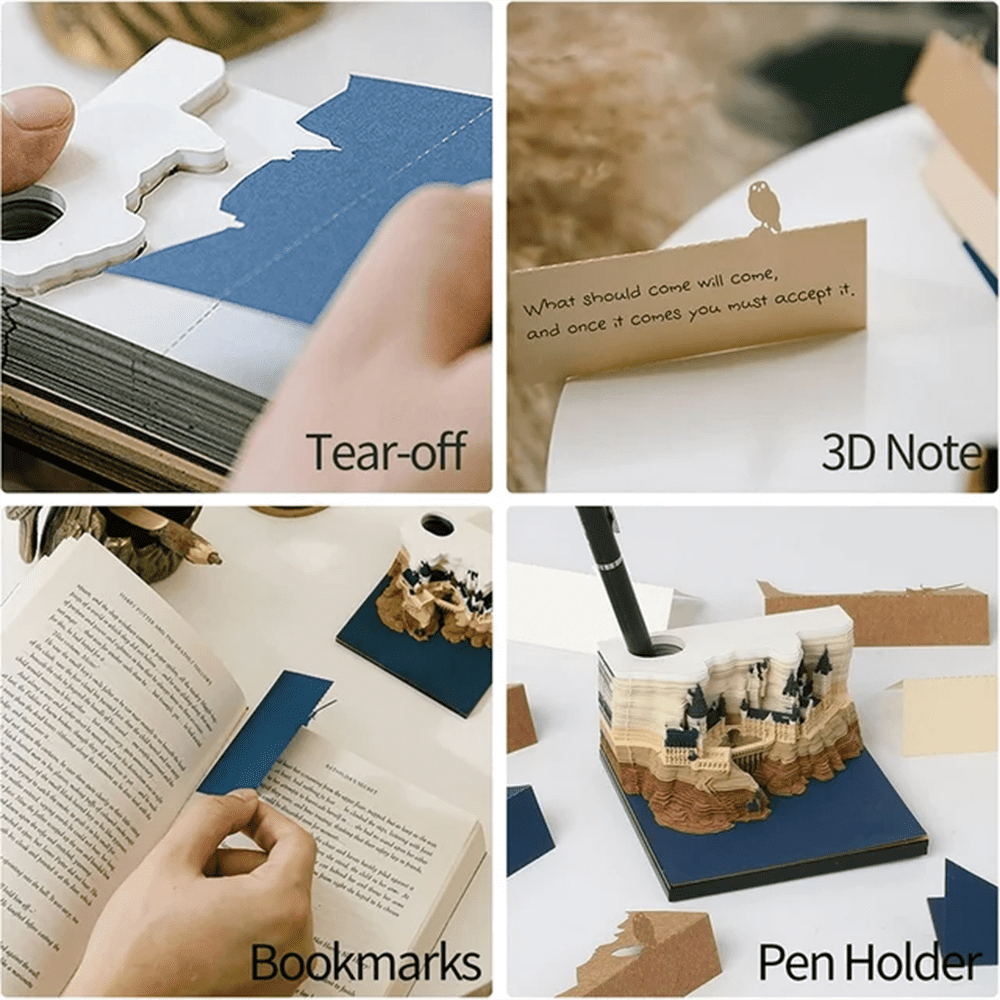 3D 2024 Desk Calendar Magic Castle Block Notepad with LED Light, 3D Art Memo Pad Paper Carving Birthday Gift , Notepad Sticky Notes Scrapbook Christmas Home Decoration