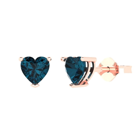 Clara Pucci 1Ct Natural London Blue Topaz Heart Cut VVS1 Push Back Stud 18k Solid hypoallergenic Gold Designer Earrings For December