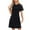 Black, variant on Casual Short Sleeve Round Neck Dress for Women with Lace Trim and Pleated Detail, Solid Black Color, Lightweight Polyester-Elastane Blend, Summer Wear