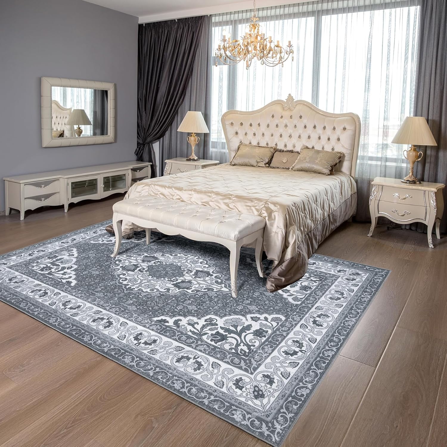 Grey 4x6 Area Rugs for Living Room, Machine Washable Low-Pile