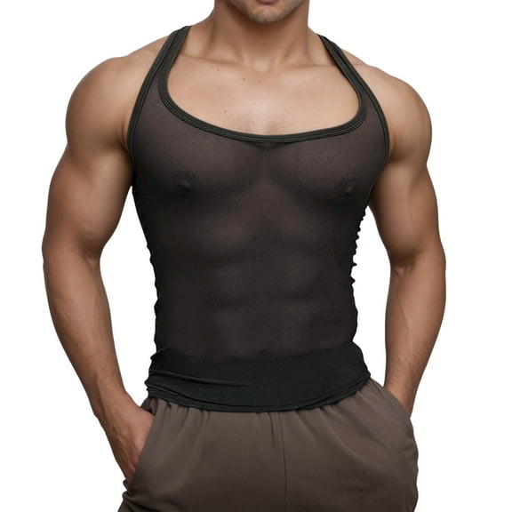 Men's Sheer Mesh Tank Top Stretchy Sleeveless Muscle Shirt Casual Gym Wear Comfortable Fitted Crop Top for Summer