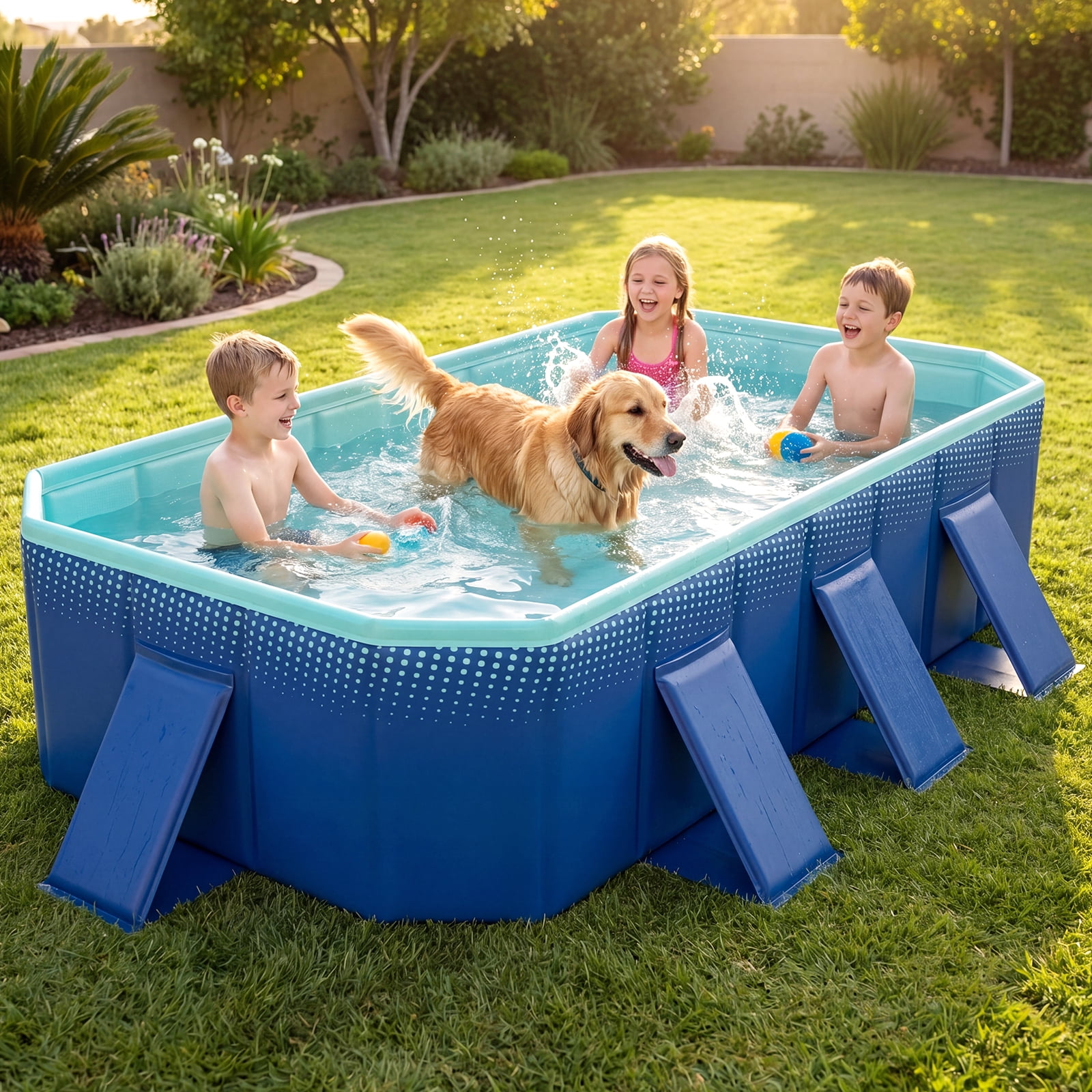 Costway Non-Inflatable Folding Kiddie Outdoor Swimming Pool,Portable Around Ground Pool Gradient + Green