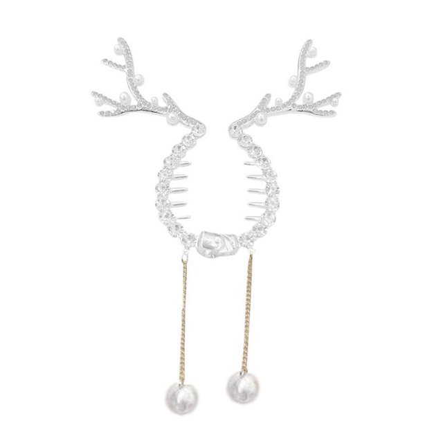 SGACAI Lindo moño para el cabello con forma de reno navideño, soporte para moño con borlas y broche para el cabello♯