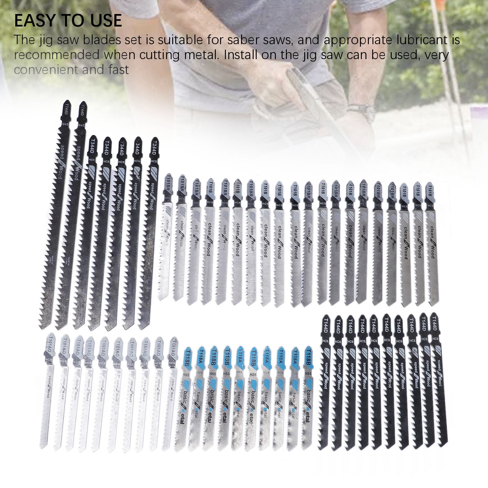 Yajisi 57Pcs Jigsaw Blades Set T Shank Jig Saw Replacement HCS HSS SK5 High Carbon Steel For Wood Plastic Metal Cutting Woodworking Accessories 8.27 inches / 21 cm Length