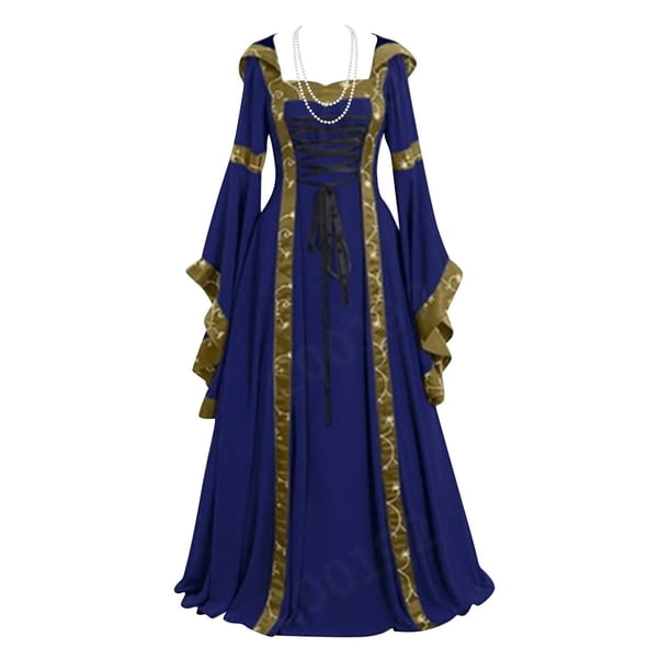 Womens Halloween Costumes 2024 Cosplay Gothic Dresses Women's Gothic Ruffle Bell Sleeve Corset Halloween Costume Plus Size Dress Off Shoulder Graphic Print Necklace Trim Dress