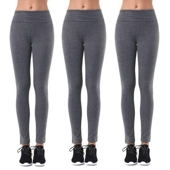 "Women's Cotton Stretch Ankle Length Slim Fold-Over Tight Leggings // Solid (3PK: H Grey/H Grey/H Grey), Size: M"