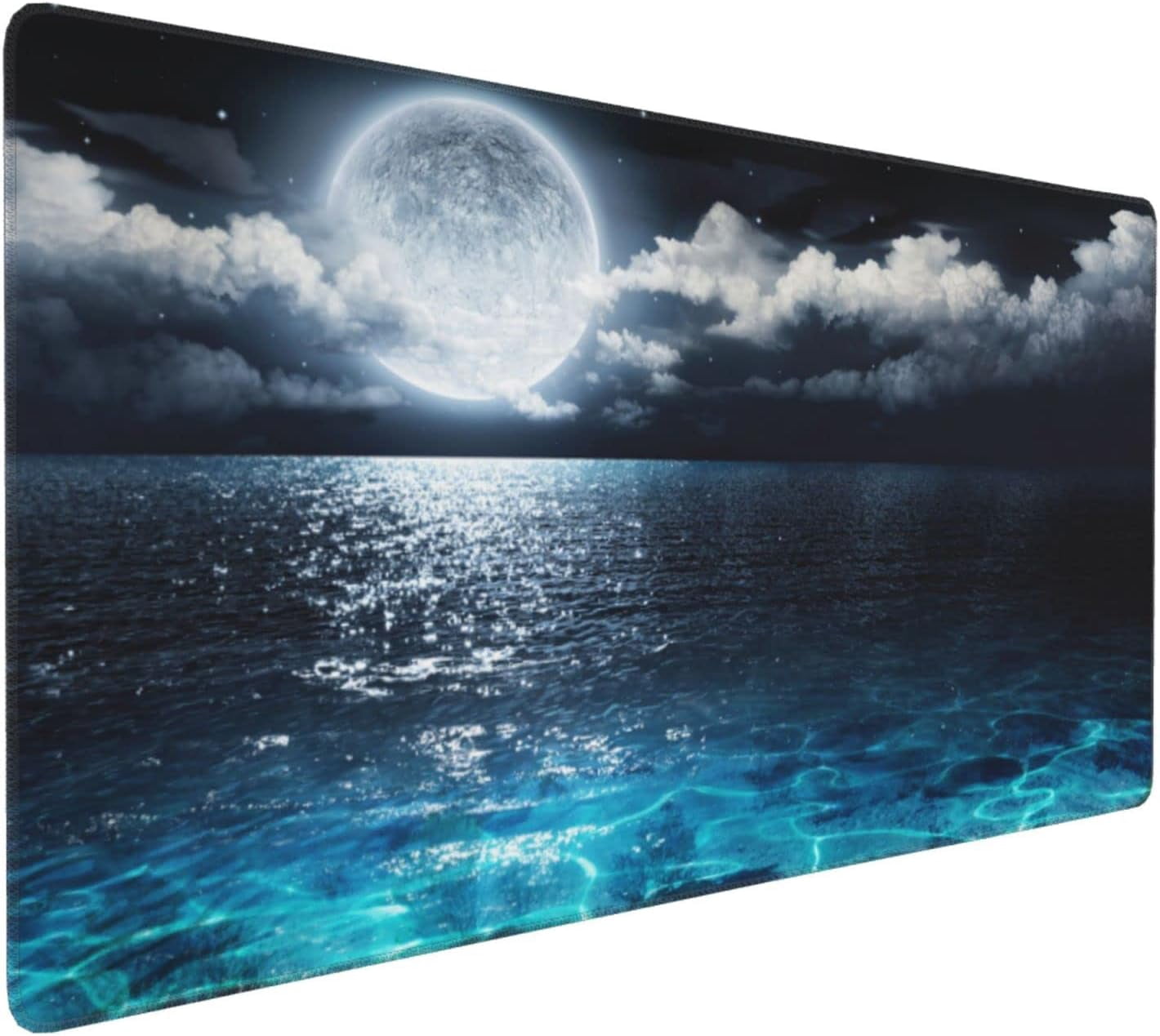 Gaming Mouse Pad,Large Mouse Pads for Desk,Non-Slip Rubber Base Extended Mousepad,XXL Keyboard Mouse Mat,Computer Keyboard Desk Pad with Stitched Edges,35.4x15.8inch,Romantic Moon On Sea