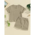 thumbnail image 5 of FEORJGP Toddler Boys Summer Outfit 6M 1T 2T 3T 4T Infant Baby Short Sleeve T-Shirts Crewneck Shirt Button Tops Solid Color Shorts Sets Little Boy Loose Casual Daily Clothes, 5 of 9