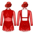 thumbnail image 5 of iiniim Kids Girls Jazz Tango Dance leotard Outfit Long Sleeve Sparkle Sequins Tassles Hollow Back Red 16, 5 of 6