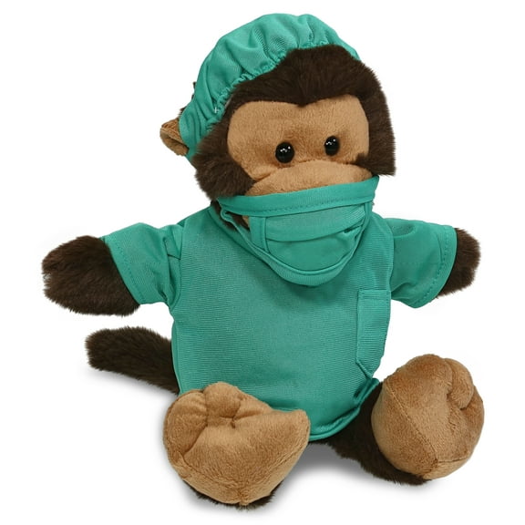 DolliBu Monkey Doctor Plush Toy - Super Soft Monkey Doctor Stuffed Animal Dress Up with Cute Scrub Uniform and Cap Outfit - Fluffy Toy Plush Gift for Doctor, Nurse, Surgeon, Dentist - 9 Inch