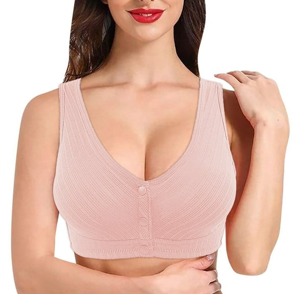 khonts,Women's Mastectomy Front Closure Bra Support Removable Pad Bras Soft Comfy Bralettes Rose Gold 46