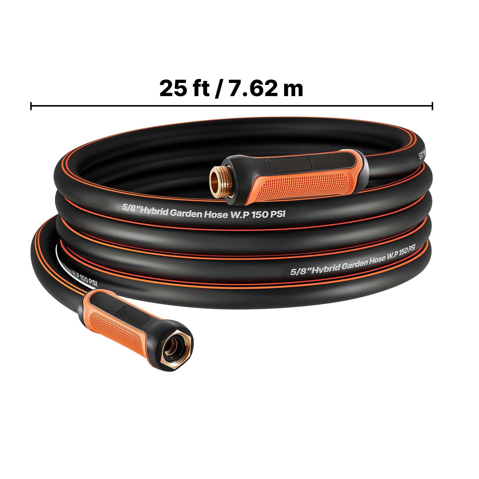 KFFKFF 25 ft 5/8" Durable 4-Layer Rubber Water Hose, 150PSI Working Pressure & 600PSI Burst Strength, Flexible Non-Kink Outdoor Hose with 3/4" Connector, Lightweight Option for Gardening and Cleaning