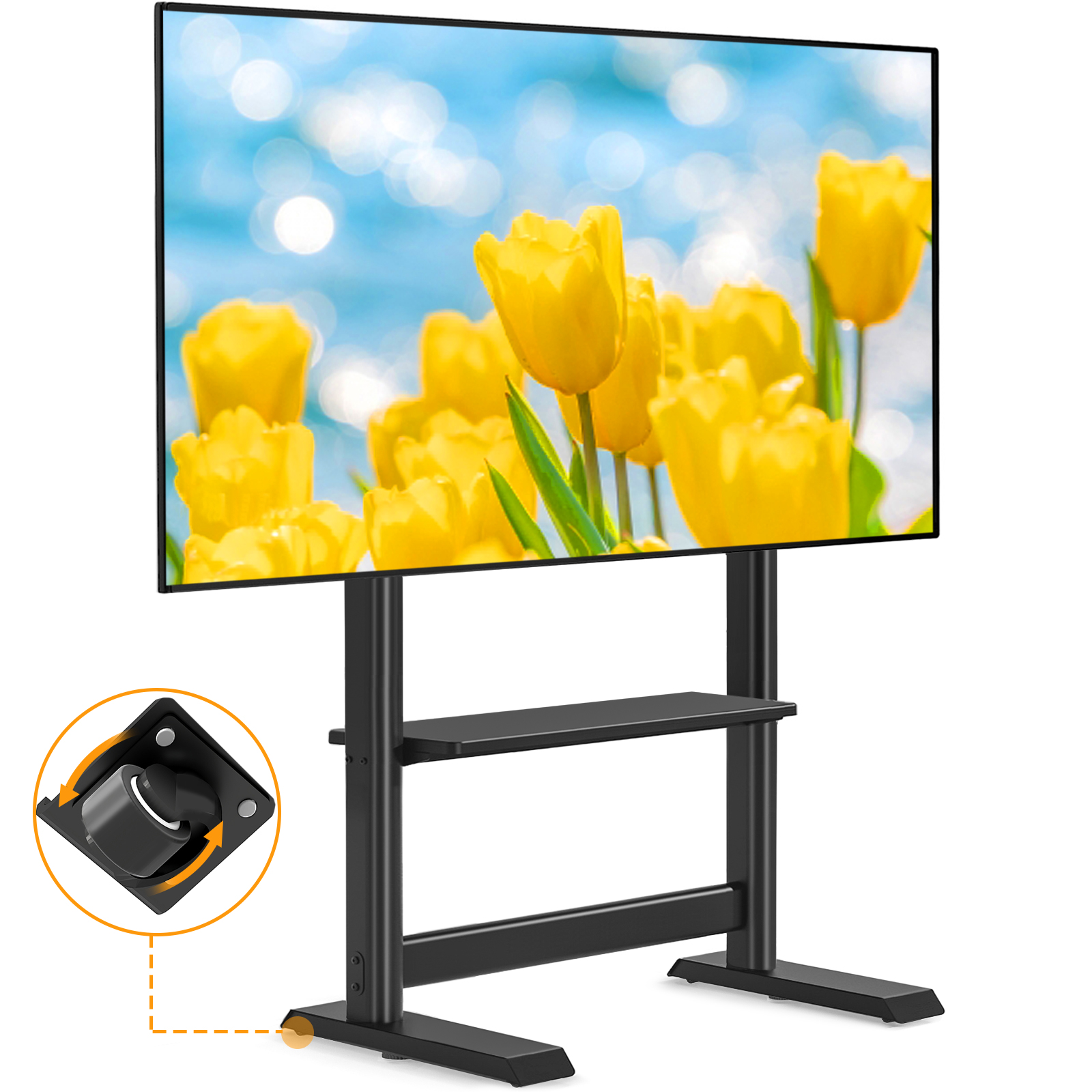 RTVR Rolling Floor TV Cart Stand with Wheels for up to 86 inch Screens, Heavy Duty Conner TV Mount Stand, Black