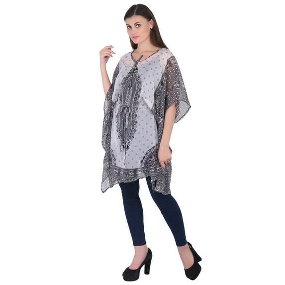 Chiffon Kaftan Tunic Kimono Sleeve Caftan Ladies Summer Evening Short Top Dress - Black