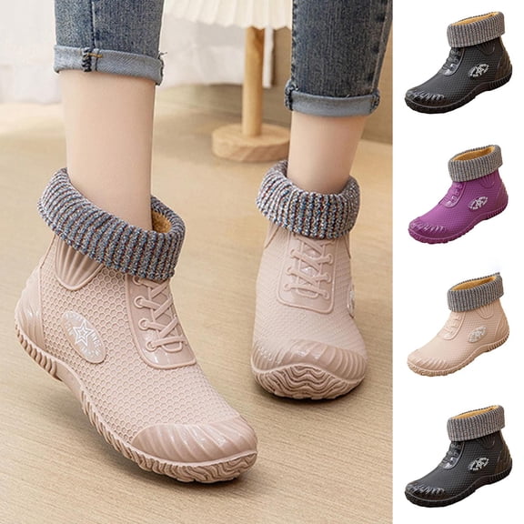 Tqyyweavej Womens Rain Boots Fleece Lined Waterproof Outdoor Rubber Garden Shoes Non-Slip Versatile Round Toe Short Boots, Gifts for Women