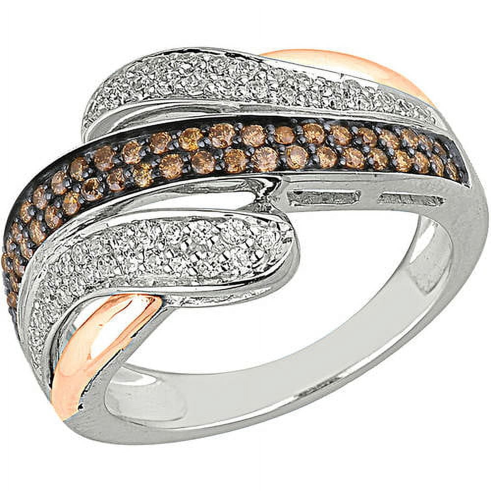 Champagne and White Diamond Sterling Silver with 10kt Rose Gold Accents Fashion Band Ring