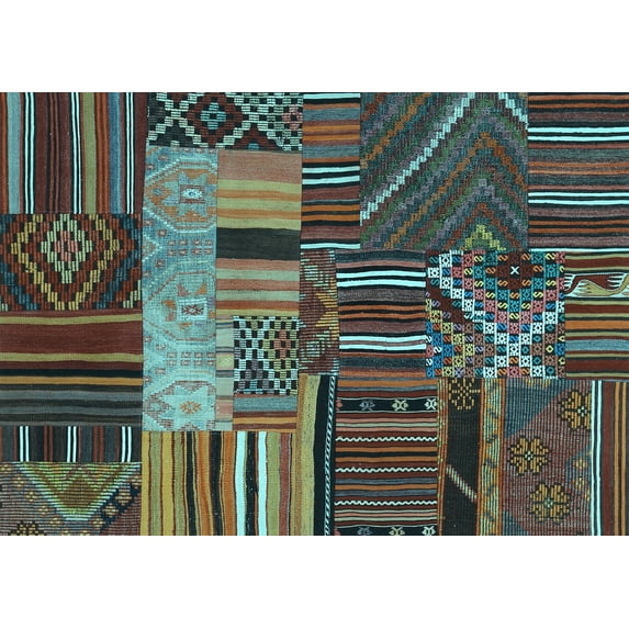 Ahgly Company Indoor Rectangle Patchwork Light Blue Transitional Area Rugs, 5' x 7'